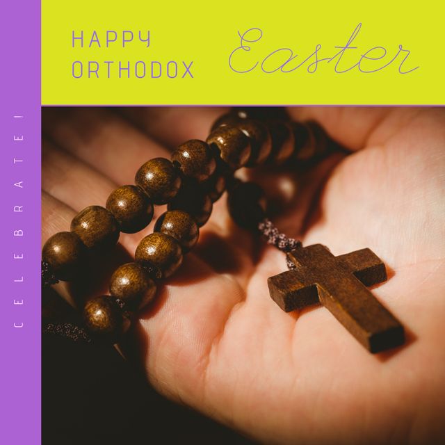 Orthodox Easter Greeting with Hand Holding Rosary Beads - Download Free Stock Templates Pikwizard.com