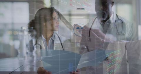 Healthcare Innovation: Doctors Collaborating with Holographic Charts