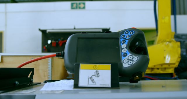 Close-up of Industrial Remote Controller on Desk in Factory - Download Free Stock Images Pikwizard.com