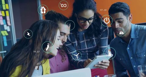 Diverse Team Discussing Sustainability Insights in Modern Office