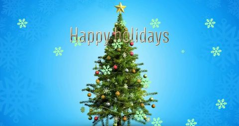 Festive Christmas Tree with Snowflakes on Blue Background