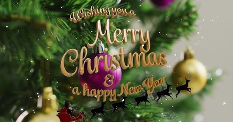 Festive Christmas Greeting Card with Ornaments and Sleigh - Download Free Stock Images Pikwizard.com
