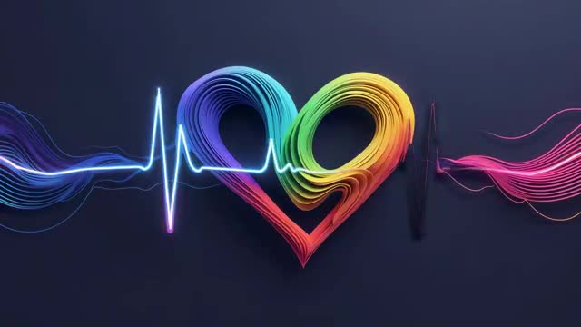 Rainbow Pulse Heartbeat Visualization on Dark Background