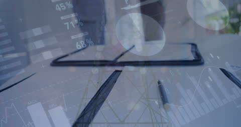 Business Analyst Desk with Digital Finance Data Overlay