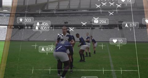 Rugby Team Analyzing Digital Data and Strategies