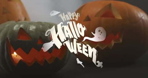 Spooky Halloween Text with Carved Pumpkins - Download Free Stock Images Pikwizard.com
