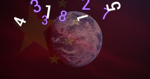 Globe with Chinese Flag and Numbers Illustrating Global Finance