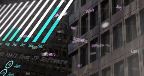 Data Graphs Overlaying Cityscape Depicting Global Business