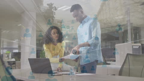 Business Collaboration with Data Graphics in Modern Office