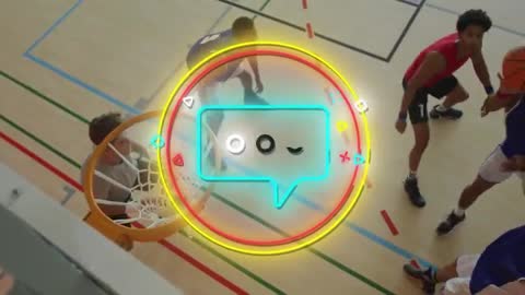 Animated Chat Bubble Over Basketball Game with Vibrant Energy