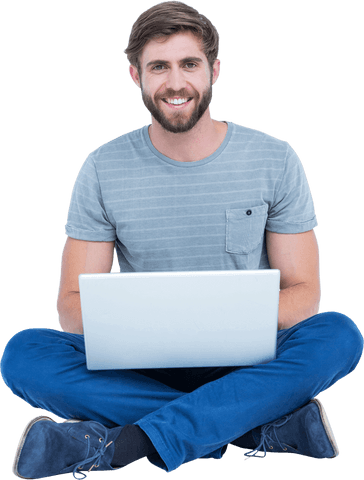 transparent young smiling man sitting with laptop - Download Free Stock Videos Pikwizard.com