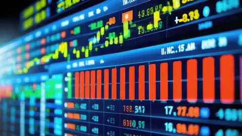 Dynamic Stock Market Dashboard Display with Falling Data and Red Indicators