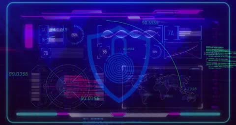 Futuristic Cybersecurity Interface with Scanning Components
