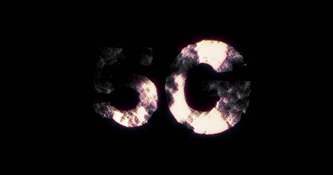 5G Hologram Symbol on Black Background with Spinning Effect