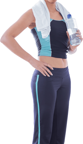 Healthy Lifestyle Woman Staying Hydrated with Towel and Water Bottle