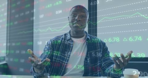 Confident Businessman Tackling Real-Time Financial Data Challenges