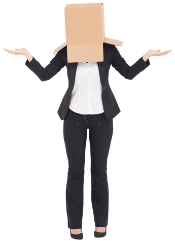 businesswoman shrugs with head in cardboard box transparent - Download Free Stock Videos Pikwizard.com