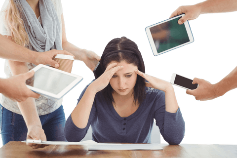 overwhelmed businesswoman surrounded by technology and distractions - Download Free Stock Videos Pikwizard.com
