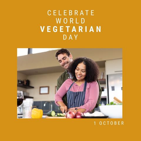 Happy Couple Cooking Together for World Vegetarian Day Celebration
