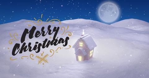 Snow-Covered Christmas Scene with House and Holiday Wishes
