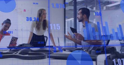 Engineering Team Analyzing Drone Chassis with Data Overlays