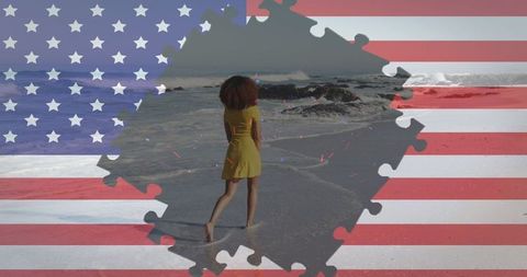 Patriotic Jigsaw Art of Woman Dancing on Beach