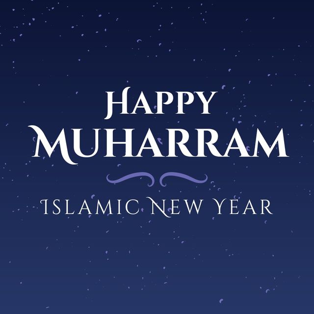 Illustration of happy muharram islamic new year text on blue background. Vector, islamic festival, celebration, tradition, holiday, new year, hijri new year.