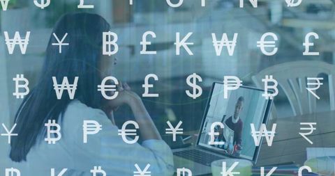 Virtual communication and currency market trends concept