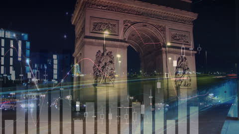 Financial Data with Cityscape at Night