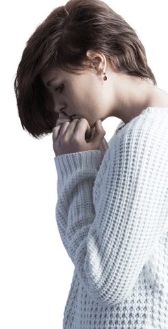 Transparent Pensive Woman Wearing White Sweater