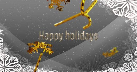 Festive happy holidays greeting with golden snowflakes and candy canes