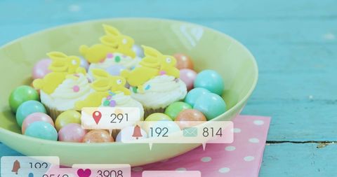 Easter Cupcakes with Social Media Notifications Overlay - Download Free Stock Images Pikwizard.com