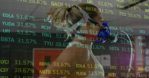 Woman Analyzing Fitness Data with Scientific Equipment