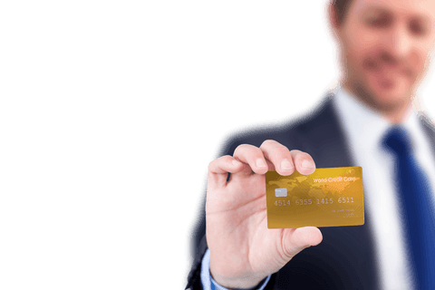 Businessman Holding Credit Card on Transparent Background