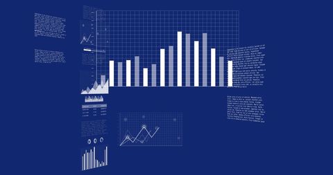 Holographic Data Analysis Interface with Charts Over Blue Background - Download Free Stock Images Pikwizard.com