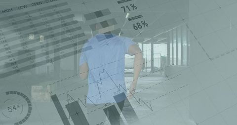 Athlete Running with Overlay of Financial and Industrial Data