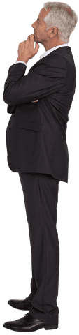 Thoughtful Senior Businessman in Suit with Transparent Background