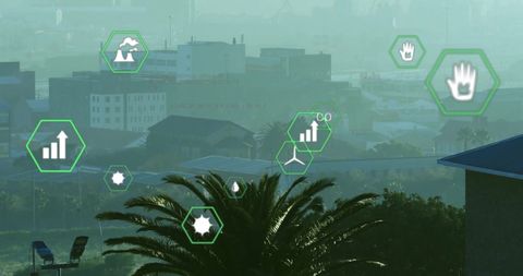 Digital Eco Sustainability Over Urban Landscape Conceptual Illustration