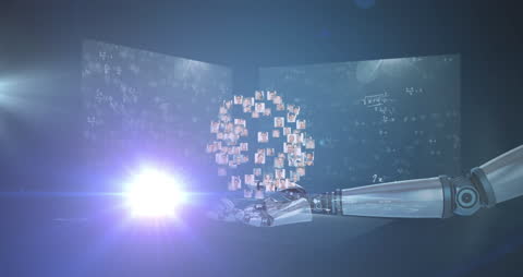 Futuristic Robotic Arm with Digital Interface and Human Connections