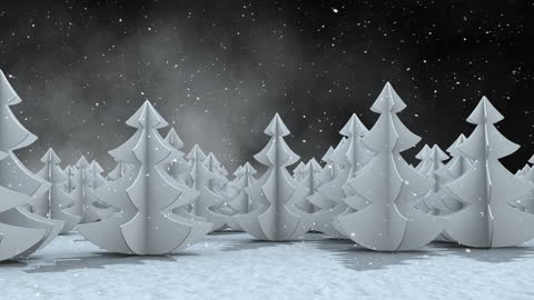 Wintry Scene with Stylized Snowy Christmas Trees