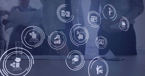 digital interface of technology icons in corporate office - Download Free Stock Images Pikwizard.com
