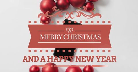 Festive Merry Christmas and Happy New Year Greeting with Ornaments