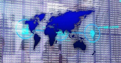 Futuristic World Map on Data Dashboard with Scrolling Analytics