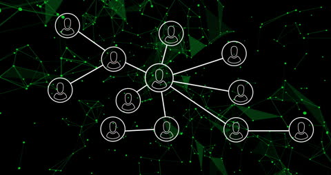 Network Connections with Icons on Green Digital Grid