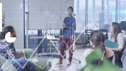 Business Strategy Presentation with Graphs and Data Overlay