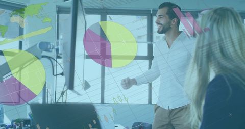 Diverse Team Analyzing Financial Data with Virtual Charts