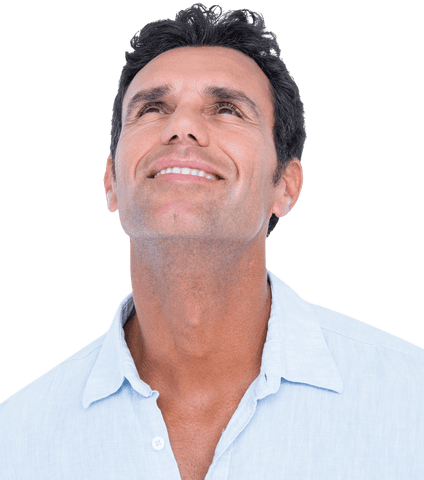 Smiling Man Looking Up with Optimism on Transparent Background - Download Free Stock Videos Pikwizard.com