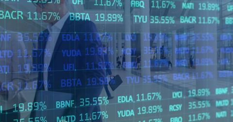 Business Professionals Overlaid with Stock Market Data Graphics