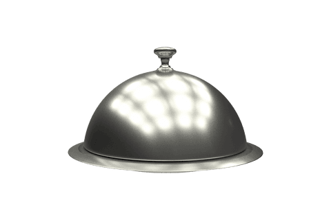 Transparent silver tray with cloche on clear background