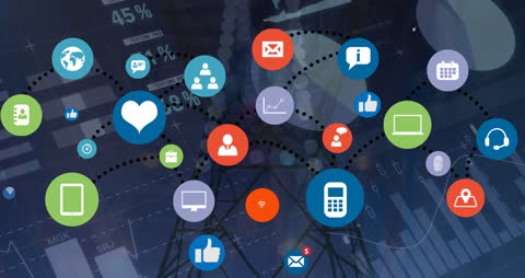 Digital Communication Icons Overlay on Energy Infrastructure